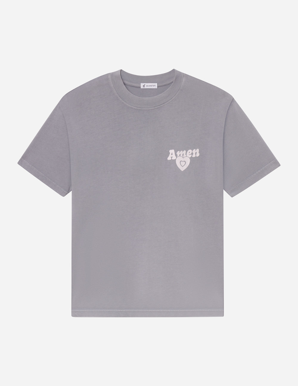 Light gray unisex graphic tee with Amen heart logo