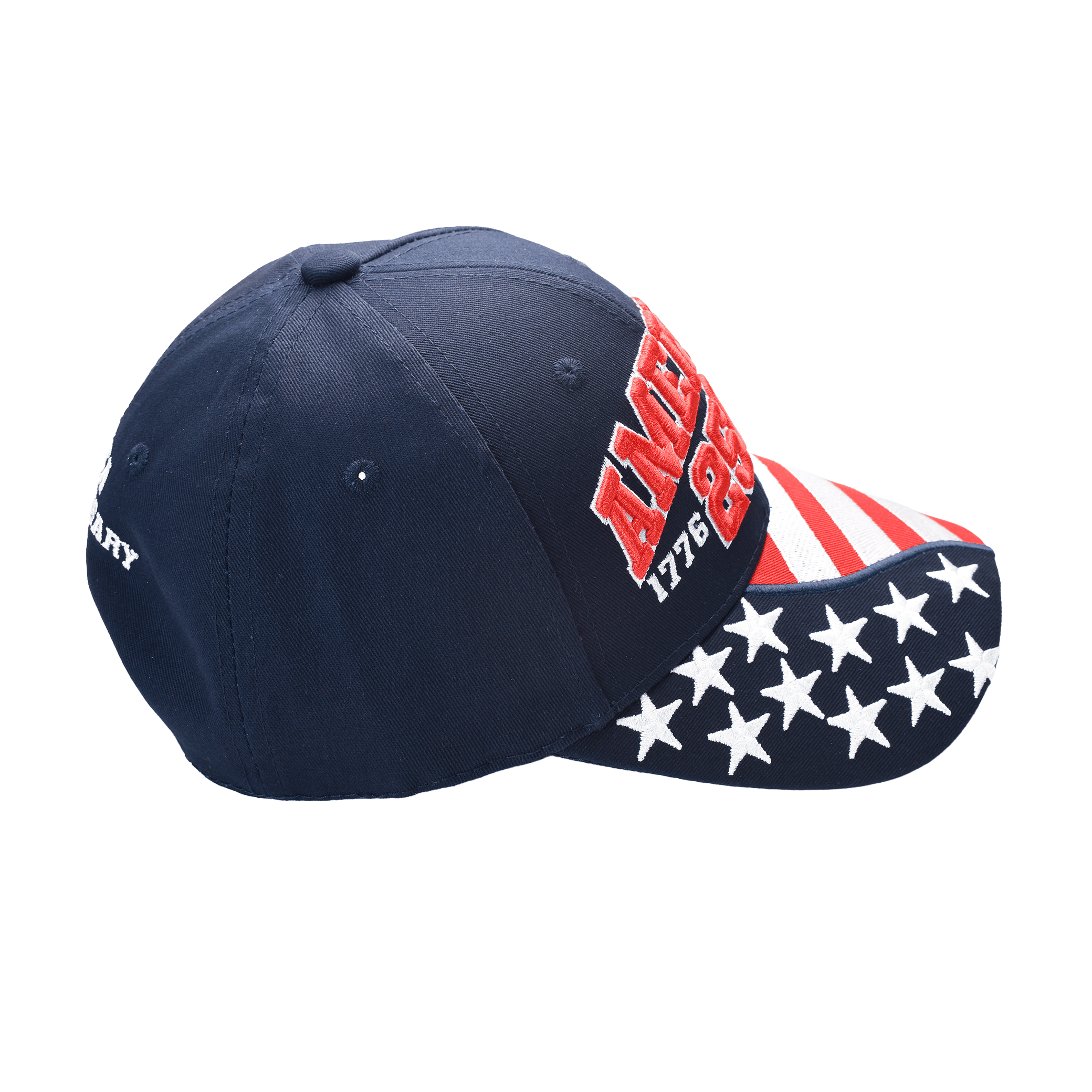 Navy cap with American flag brim stars and 'AMERICA 250' side graphic
