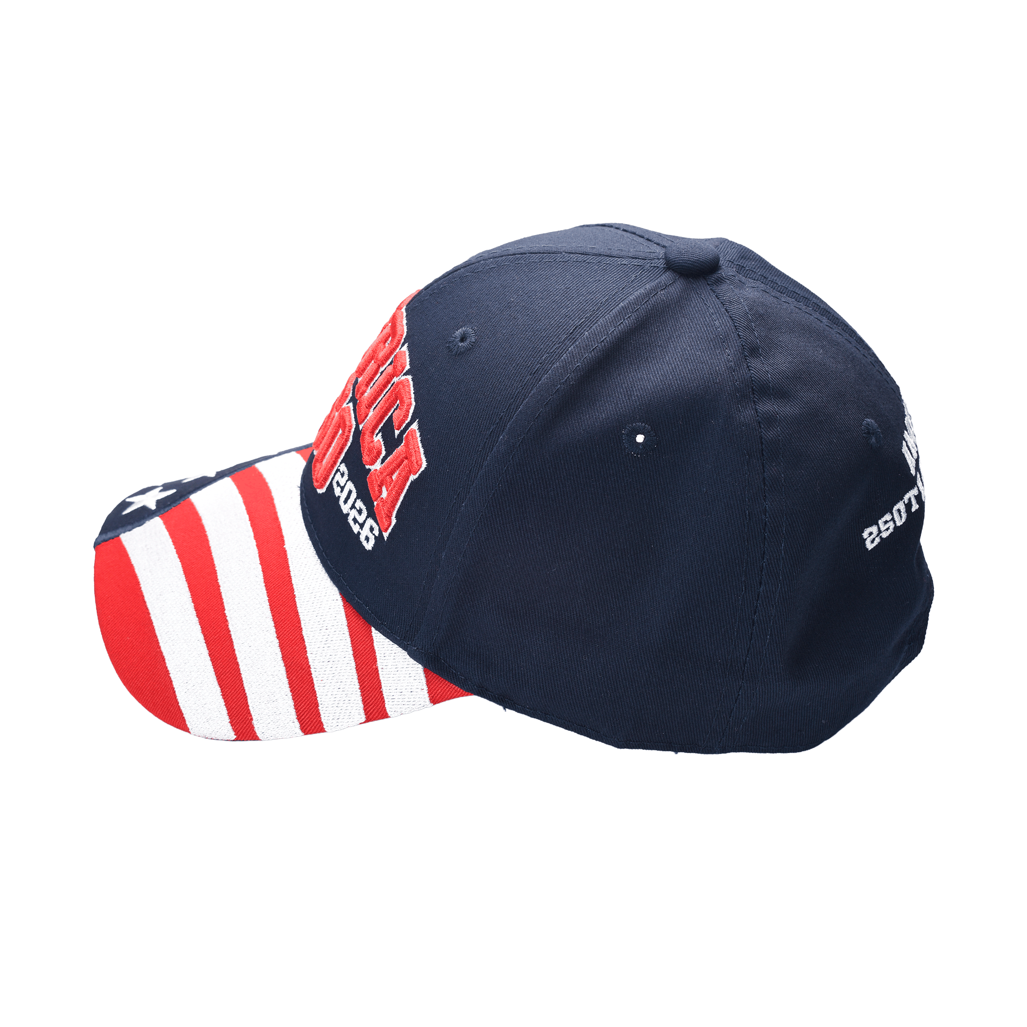 Navy cap with American flag brim stripes and small '250' side patch