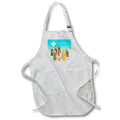 White apron with pocket, adjustable neck strap, printed nativity greeting panel