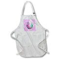 White apron with front pocket and purple abstract Easter egg plant design print