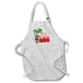Full-length white apron with front pocket and Santa tiki Christmas graphic