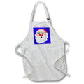 White apron with cartoon Santa face graphic on chest pocket