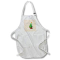 White full-length apron with pocket, green Christmas tree graphic and yellow star