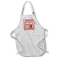 White apron with front pocket, red striped panel and llama Christmas graphic, adjustable neck strap