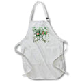 White full apron with front pocket and green reindeer holiday graphic