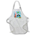 White apron with pocket, Merry Christmas beach scene print and palm trees