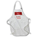 White apron with red “Merry Christmas” label and small chest graphic, neck strap