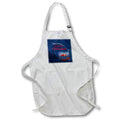 White apron with blue 'Merry Christmas' graphic pocket