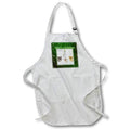 White apron with green front pocket panel showing Merry Christmas and three raccoons