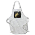 White apron with front pocket, shiny gold Christmas tree graphic and text
