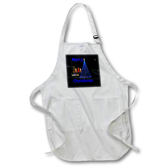 White apron with front pocket, adjustable neck strap, and waist ties