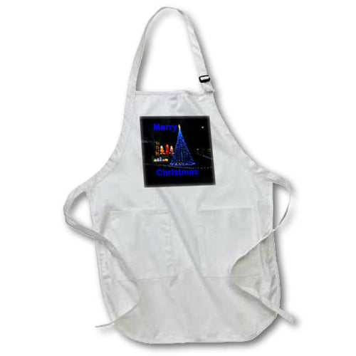 White apron with front pocket, adjustable neck strap, and waist ties