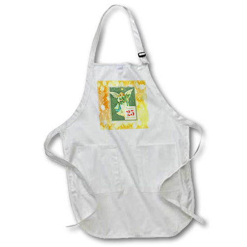 White apron with adjustable neck strap and small front holiday illustration panel