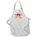White apron with red reindeer and bow, Merry Christmas print, front pocket