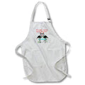White apron with flamingo holiday graphic and front pocket