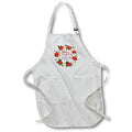 White holiday apron with wreath graphic and front pouch pocket