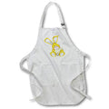 White apron with yellow bunny illustration and front pocket panel