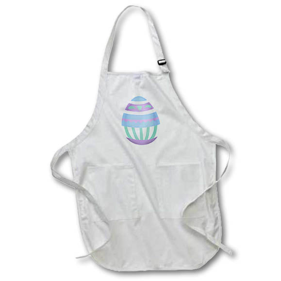 White apron with colorful Easter egg illustration and front pocket pouch