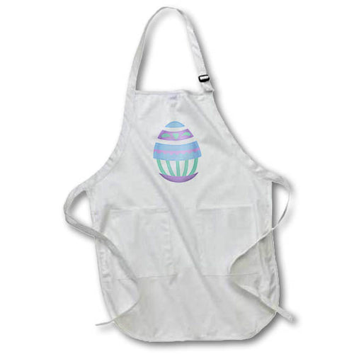 White apron with colorful Easter egg illustration and front pocket pouch