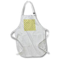 White apron with multicolor Easter egg floral pattern, front pocket and neck strap