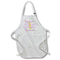 White Easter apron with front pocket, Happy Easter text and egg illustrations