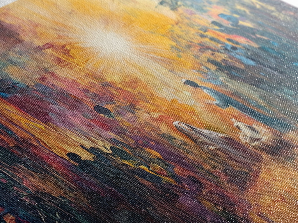 Close-up of nativity canvas paint texture with golden light strokes and blue-green tones