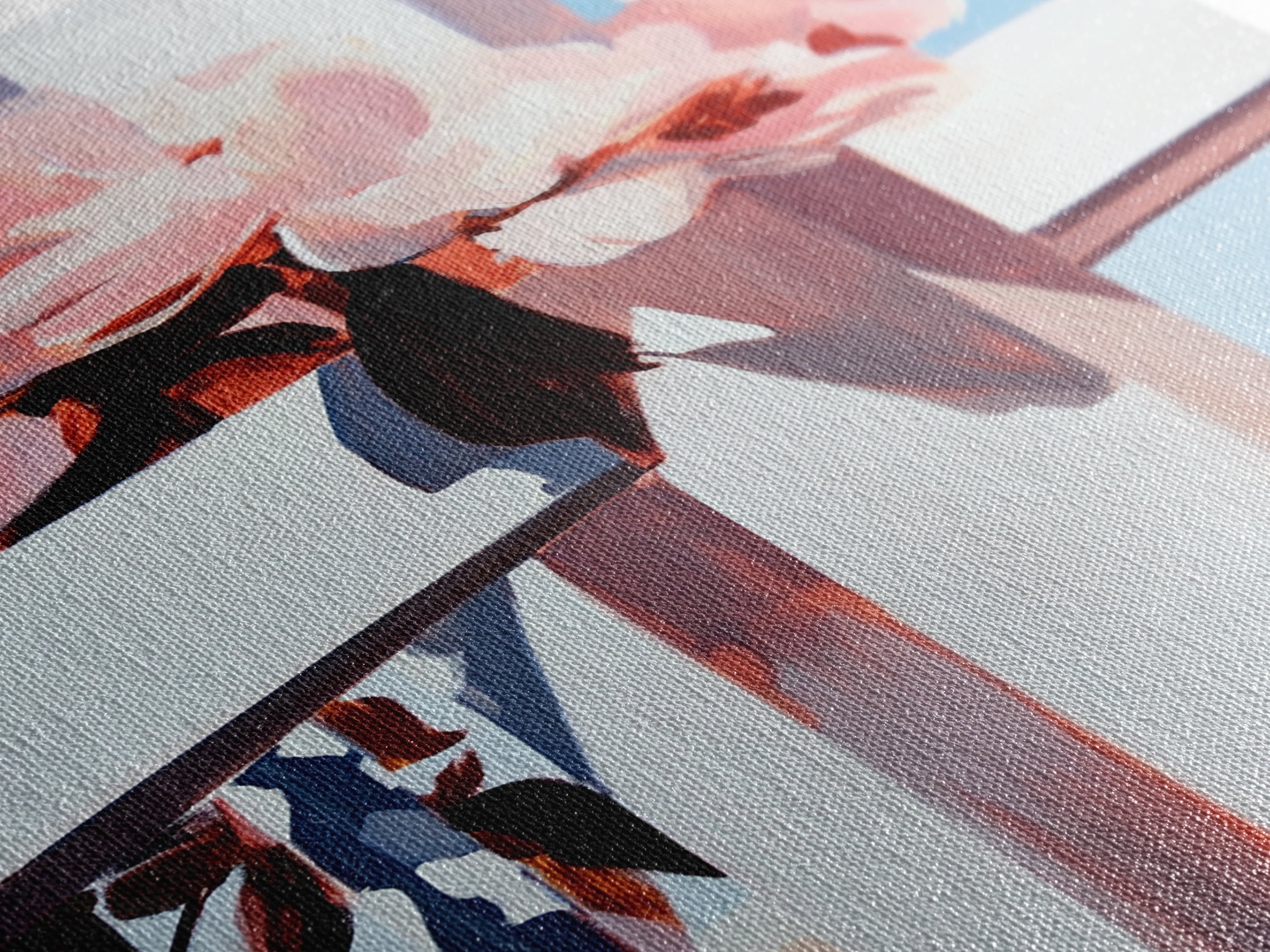 Peony flower abstract canvas print, close-up texture with dark ribbon-like shapes