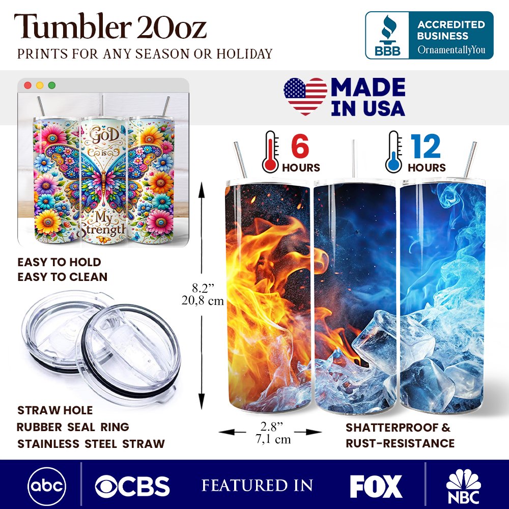 20oz tumbler packaging diagram showing lid, straw, straw hole, and stainless steel straw