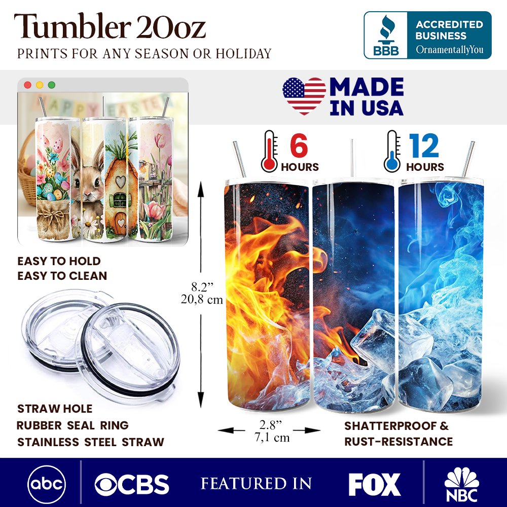 20oz tumbler features clear lid and stainless straw, rabbit artwork