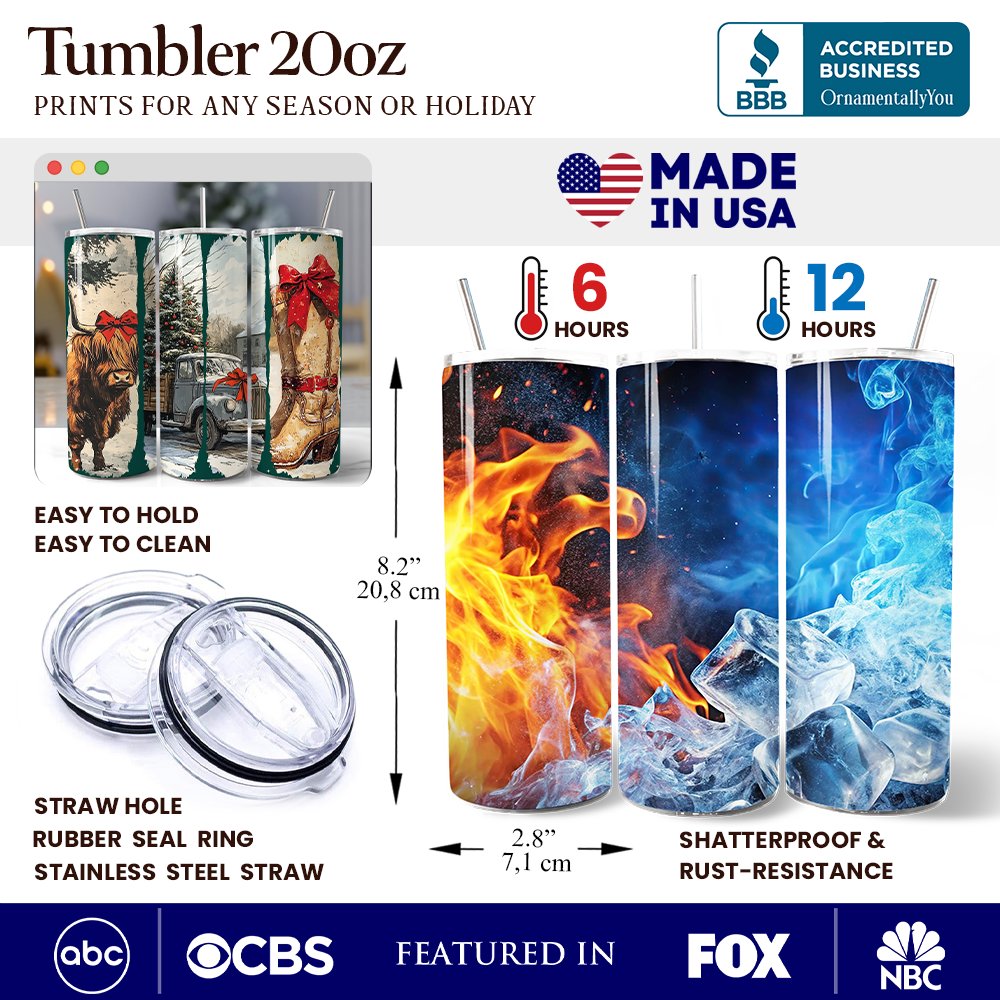 Holiday 20oz tumbler with lid and stainless straw, feature callout cutaway