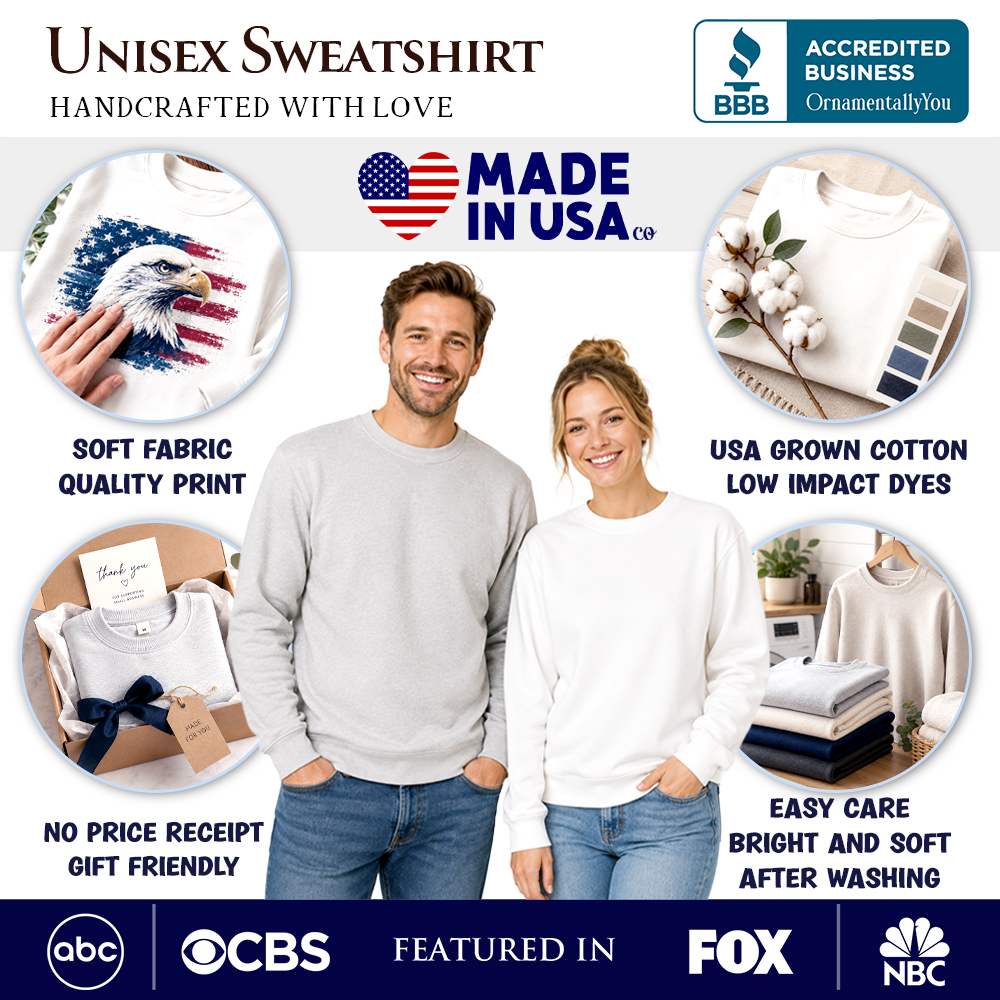 White unisex crewneck sweatshirt with long sleeves shown on two models