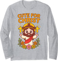 Light gray Christian chibi sweatshirt with 'CUTE FOR CHRIST' graphic and cross details