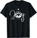 Black crewneck T-shirt with nativity scene and Joy star graphic