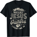 Black unisex T-shirt with 'If it involves Jesus' guitar graphic in light print
