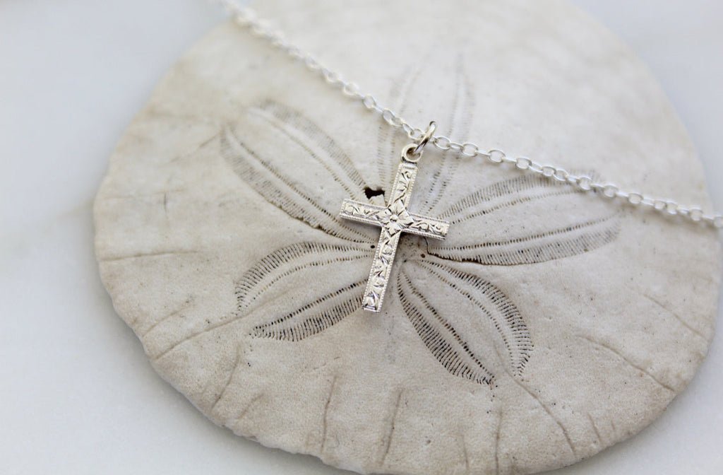 Sterling silver cross pendant necklace on fine chain