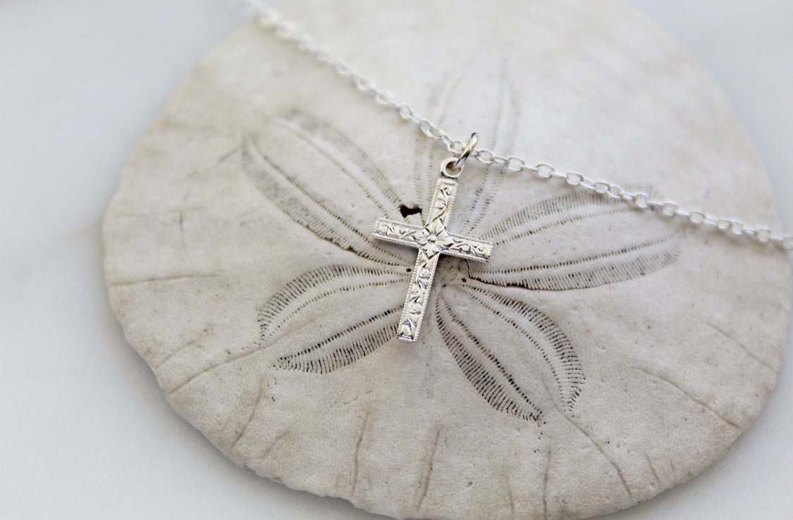 Sterling silver cross pendant necklace on fine chain
