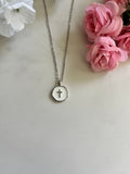 Silver necklace with round pendant and engraved cross