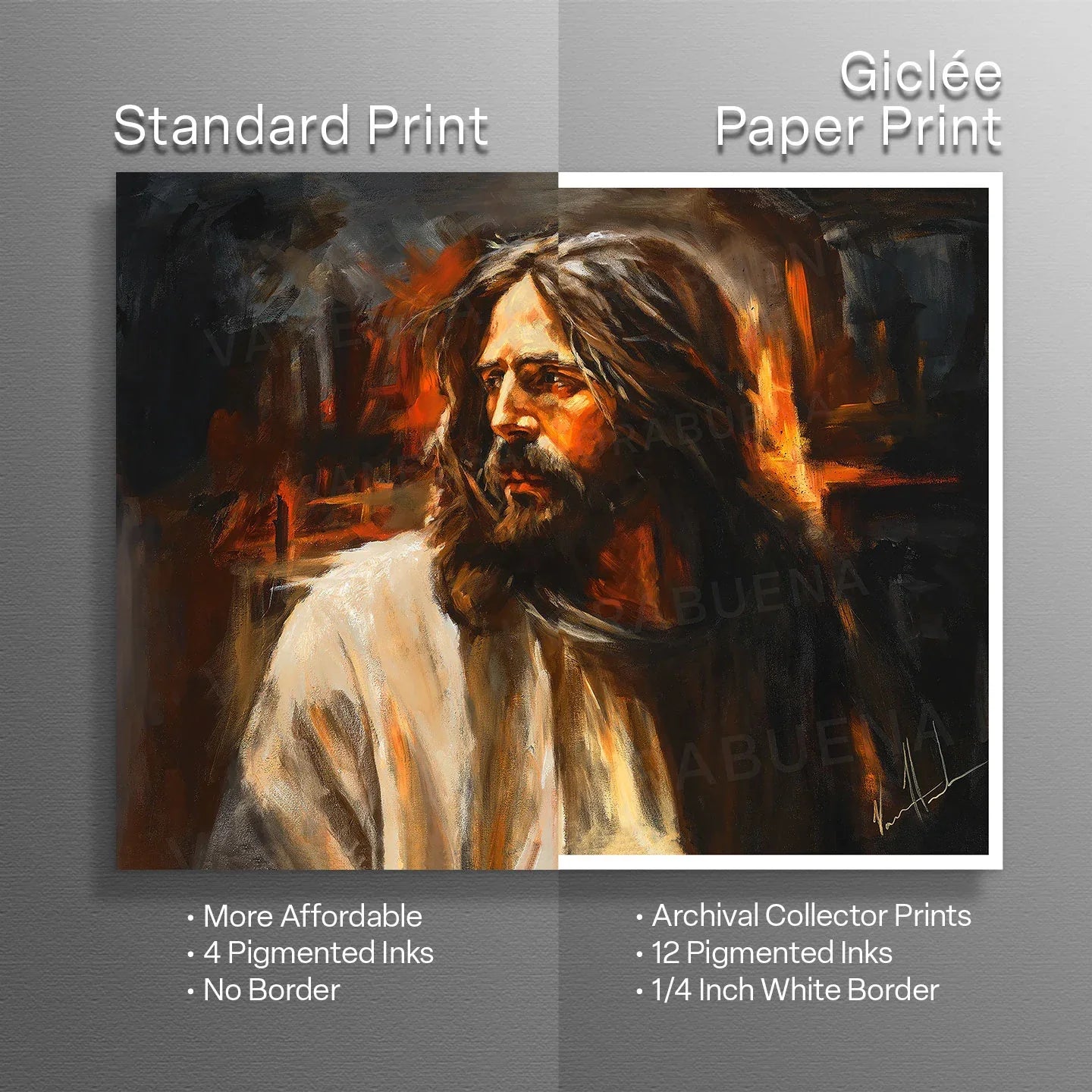 Our Beloved King framed giclée paper print of a bearded man in a white robe