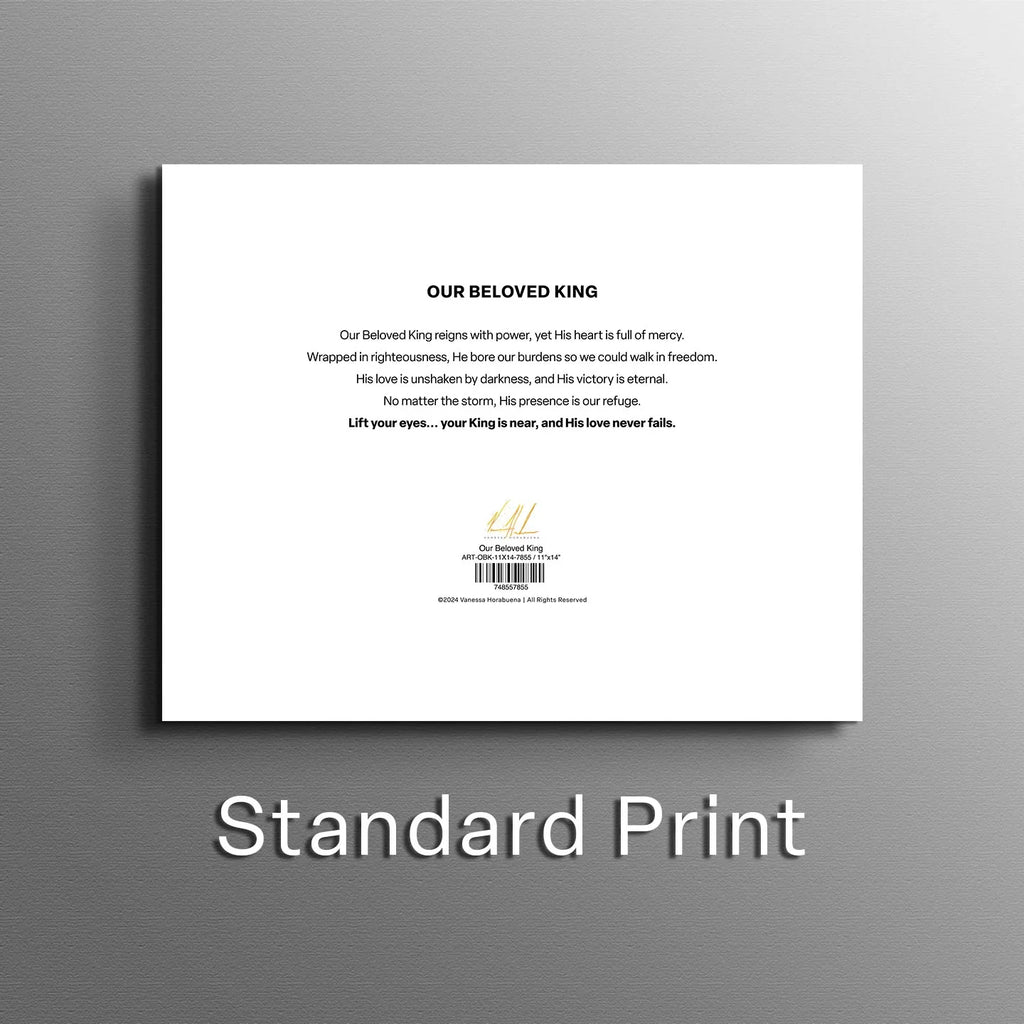 Our Beloved King print with centered poem text on a white background