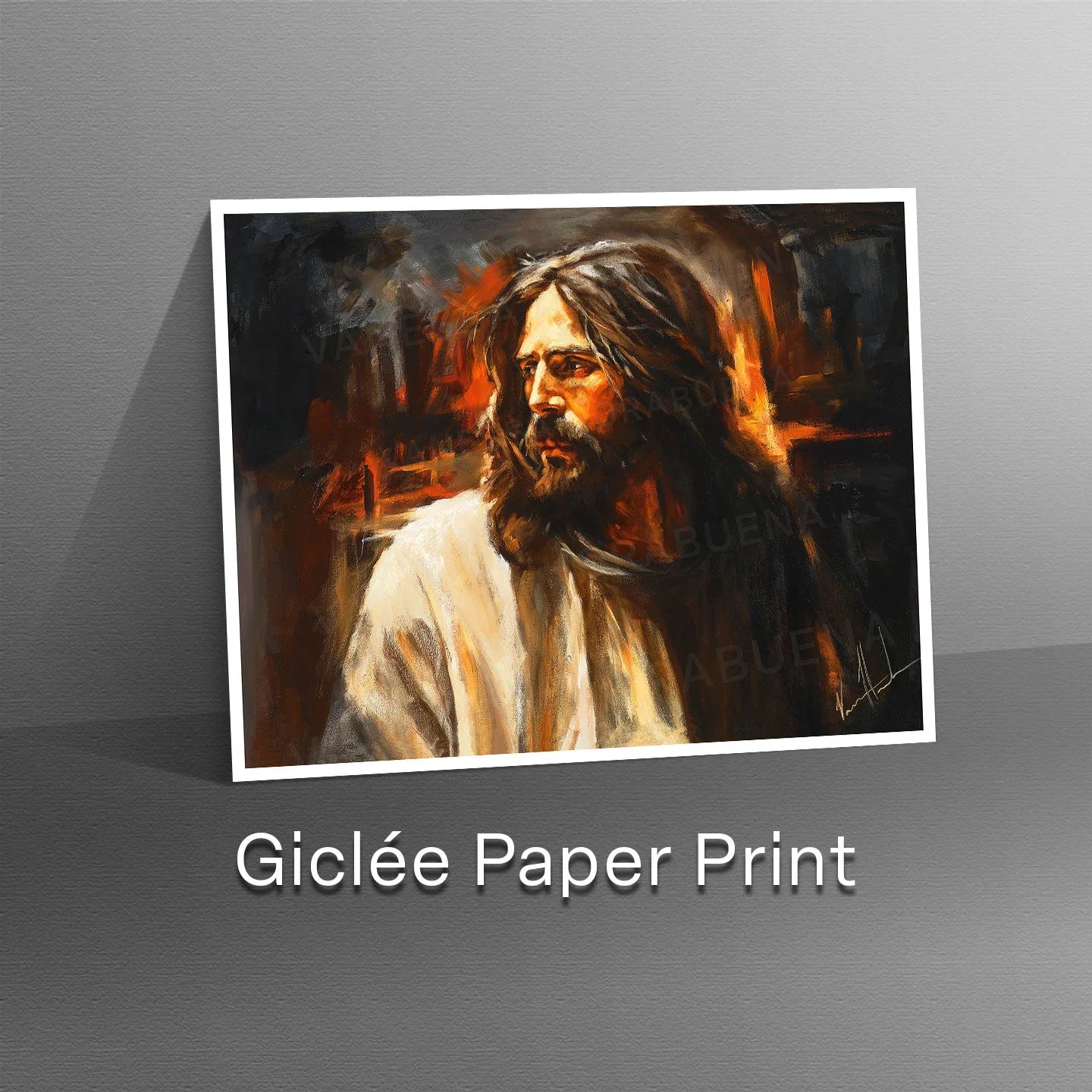 Our Beloved King framed wall print of a bearded man in a white robe