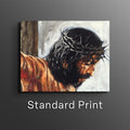 Framed art print of a crowned man, dark tones with red highlights