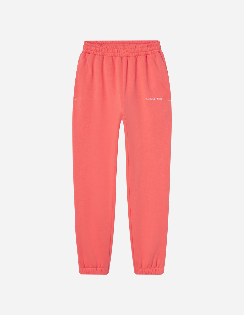 Unisex coral pink jogger sweatpants with elastic waistband and ankle cuffs