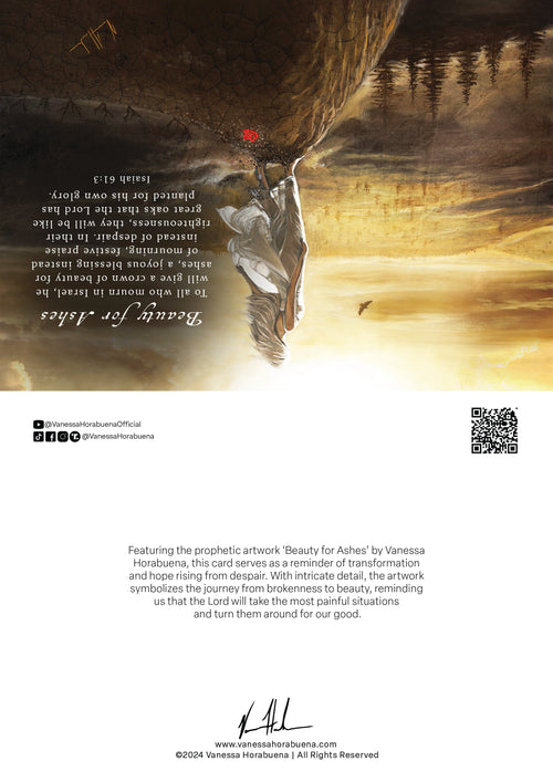 Inspirational greeting card back with verse text and QR code