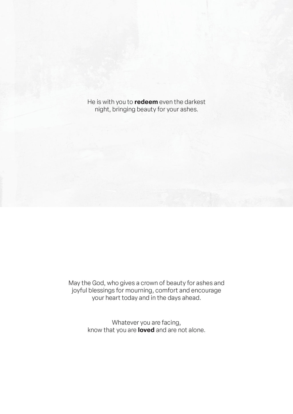 Inspirational greeting card interior with verse text on white