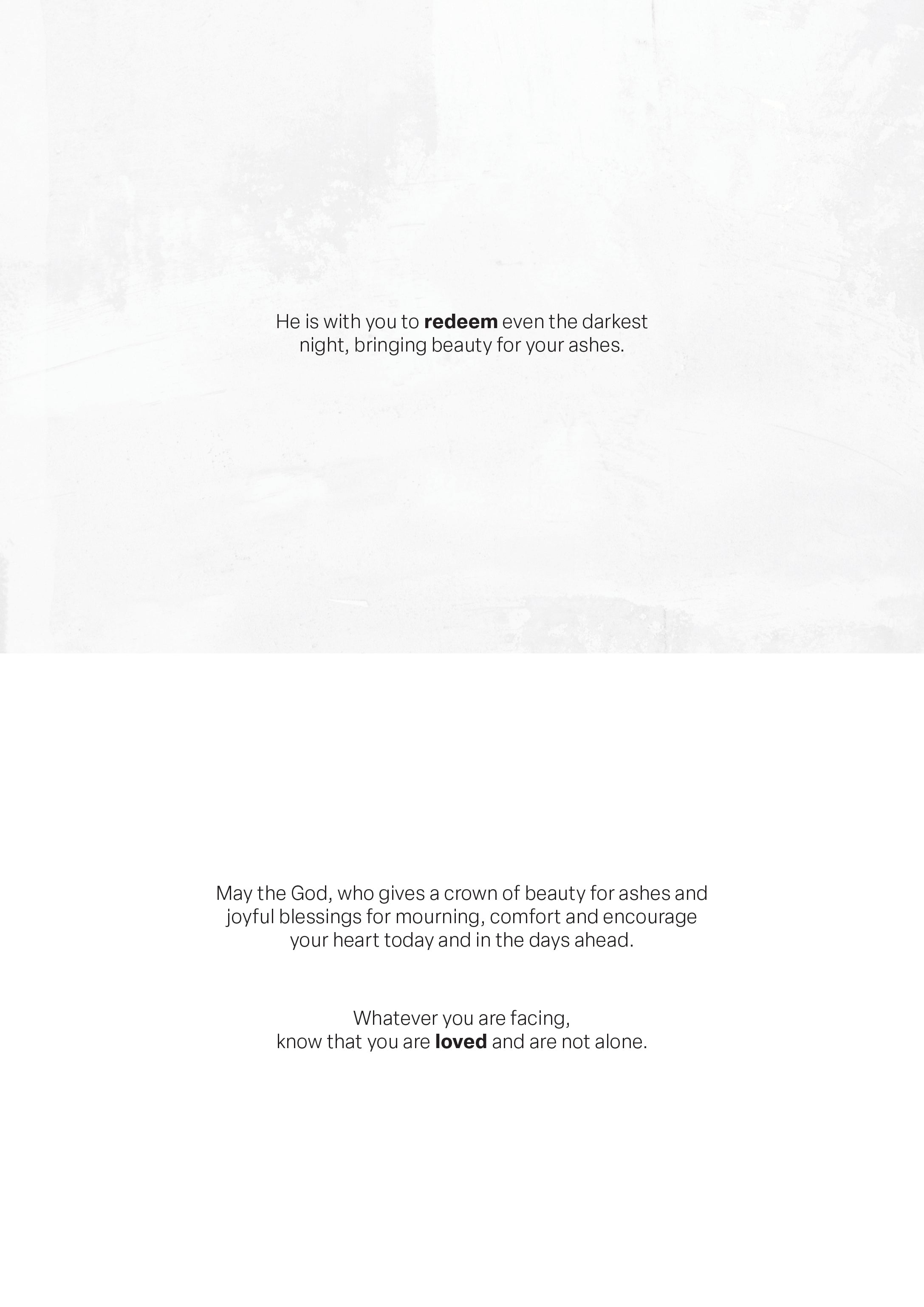 Inspirational greeting card interior with verse text on white