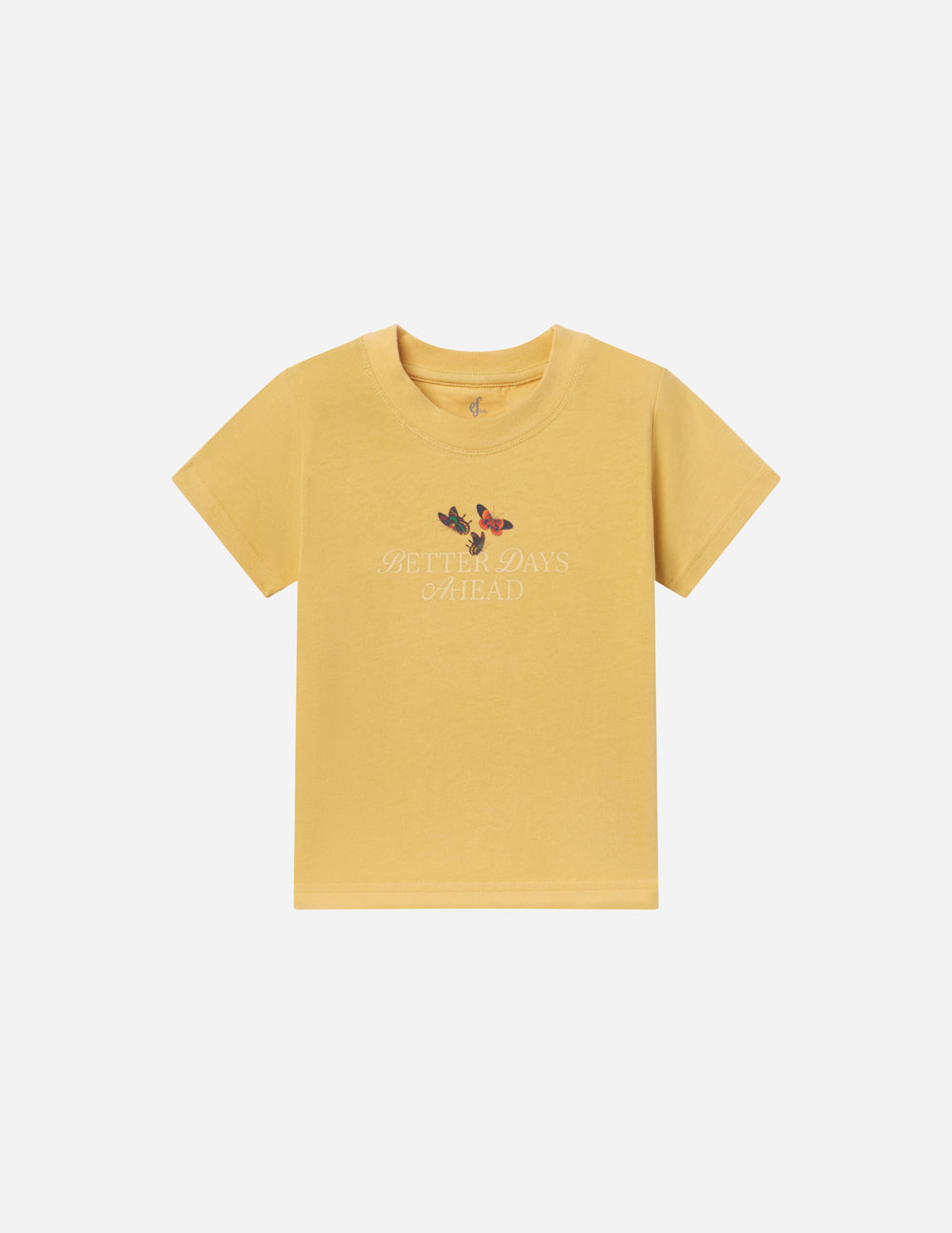 Kids mustard yellow graphic T-shirt with butterfly chest print