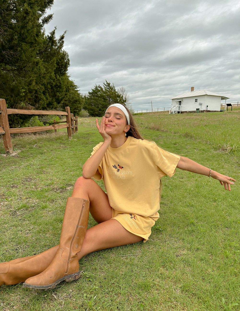 Yellow unisex T-shirt with butterfly graphic on chest, crew neck, short sleeves