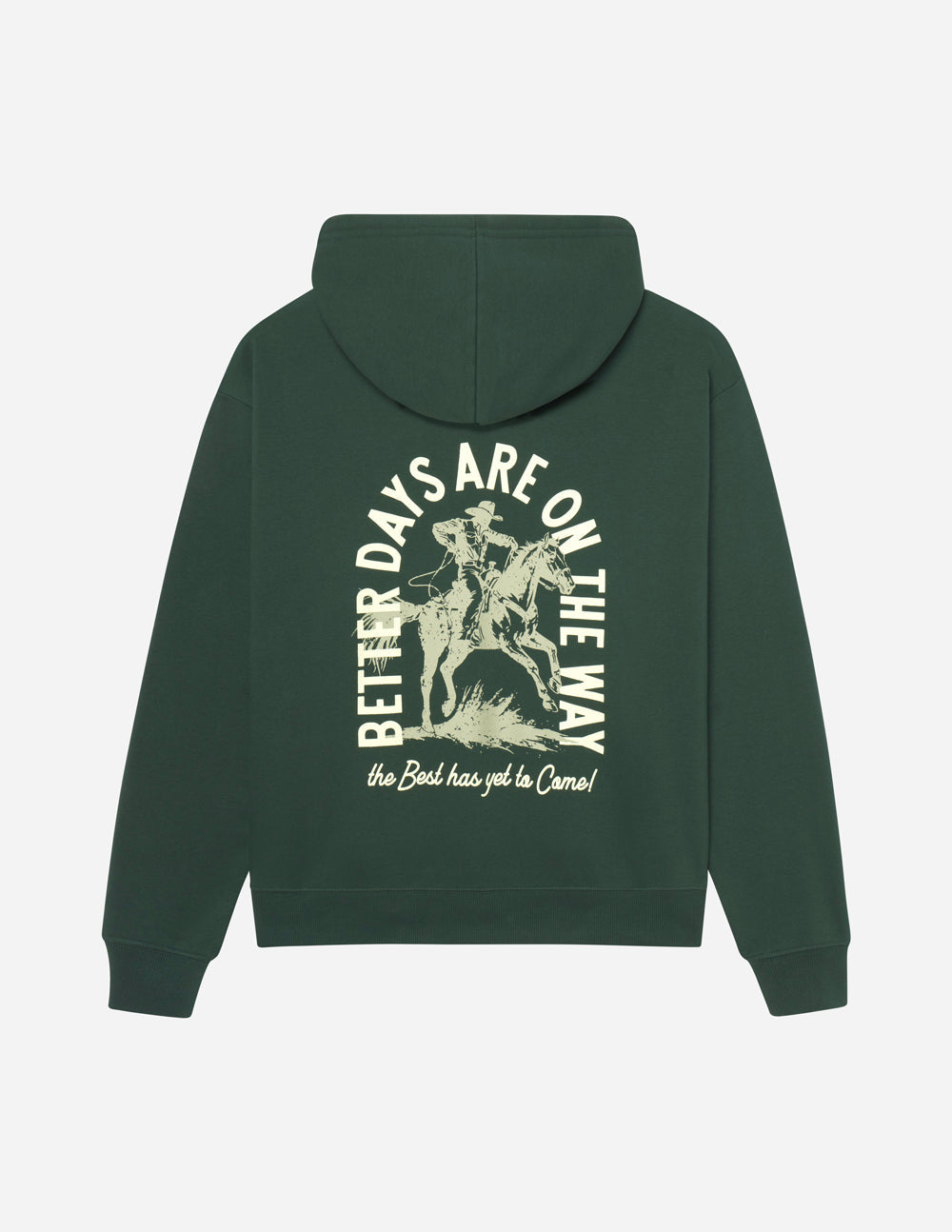 Dark green unisex hoodie with large back graphic and hood