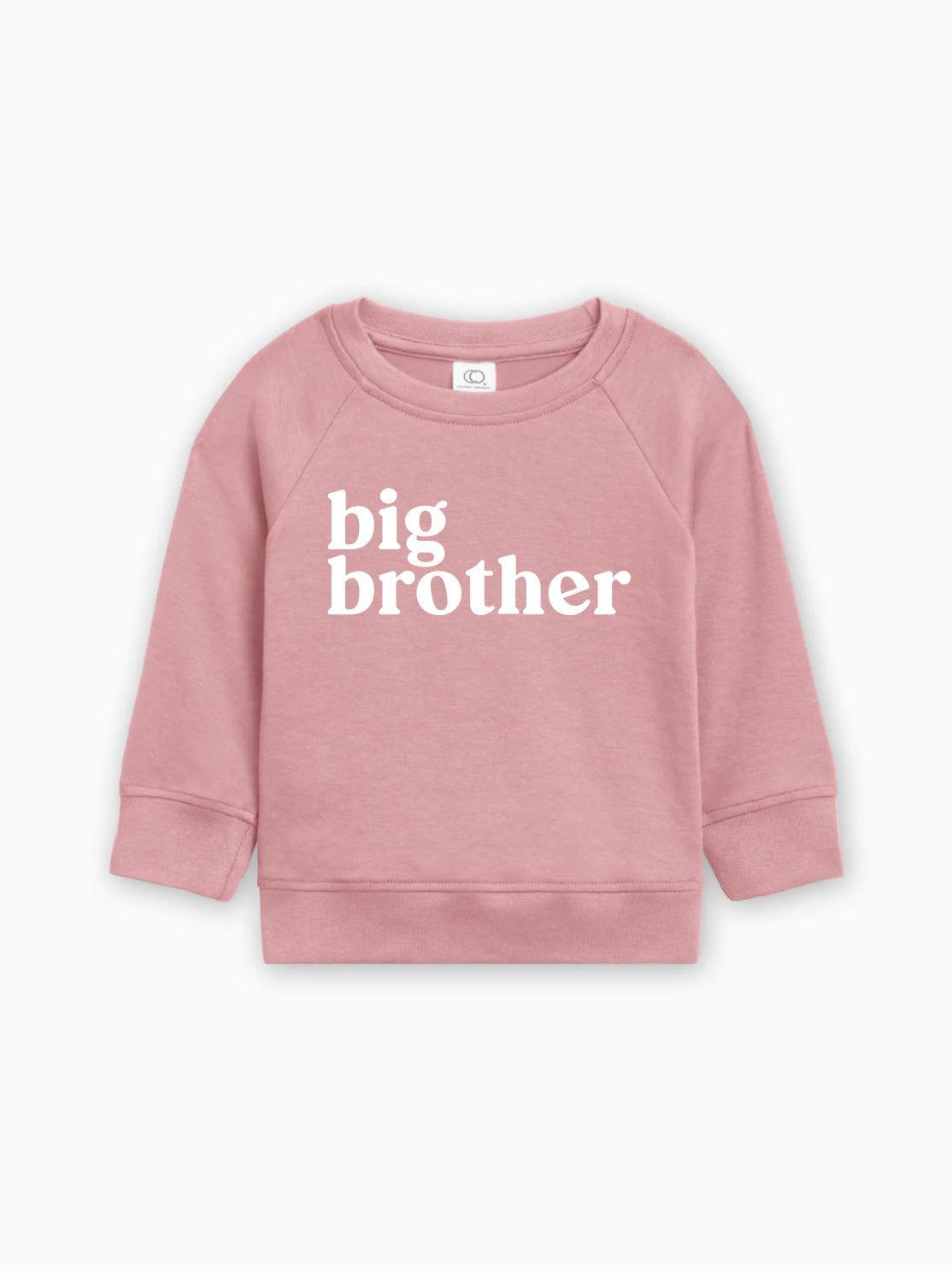 Organic cotton pullover, dusty rose, long raglan sleeves with “big brother” logo print